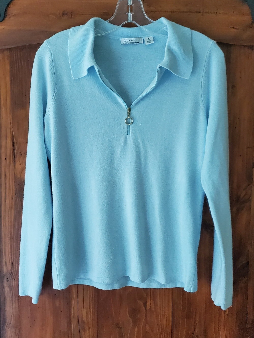 Luxe Light Blue V-Neck Zip Polo Sweater